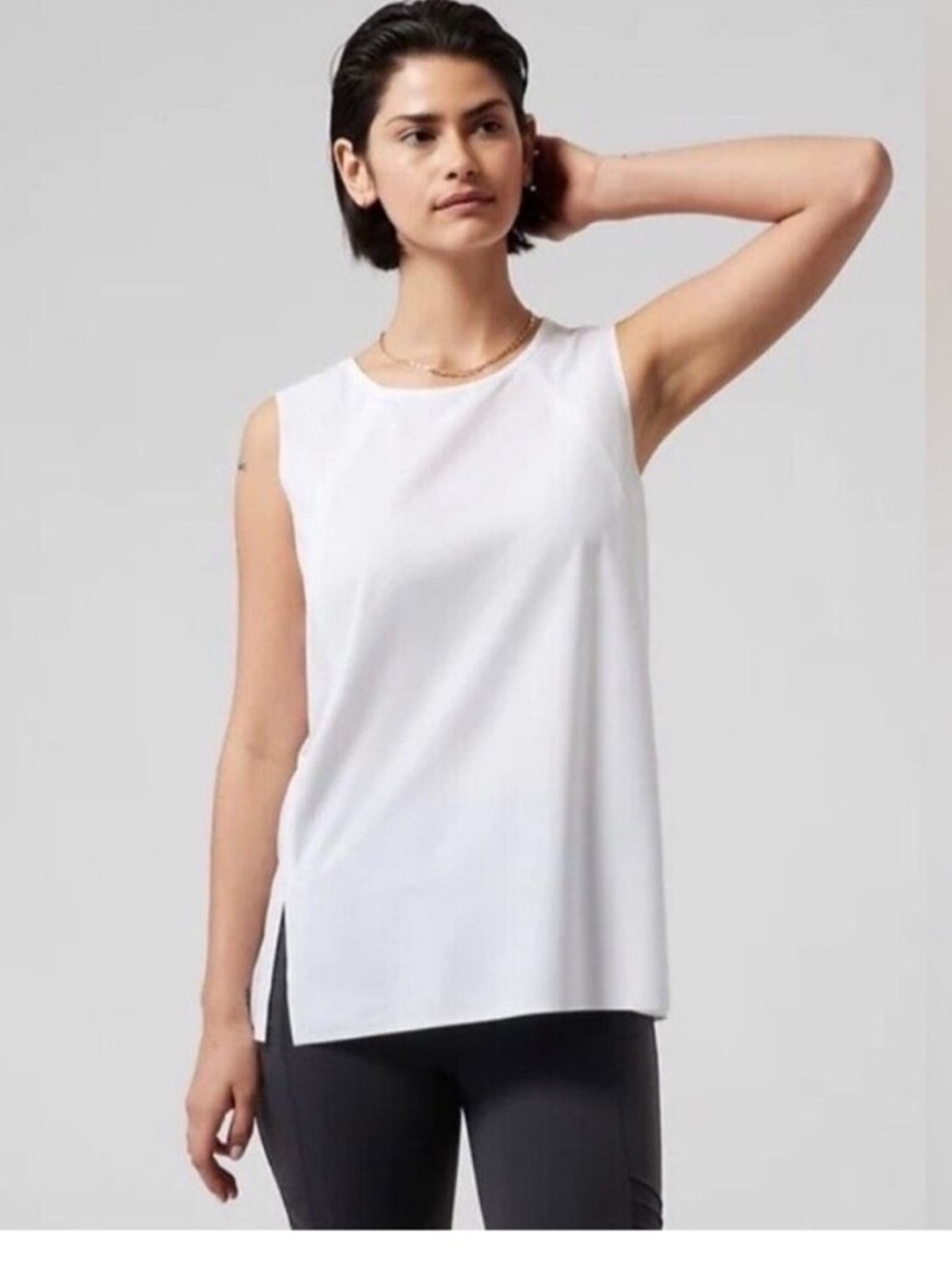 Athleta White Zephyr Refined Athletic Shell Tank Top Side Slit XS